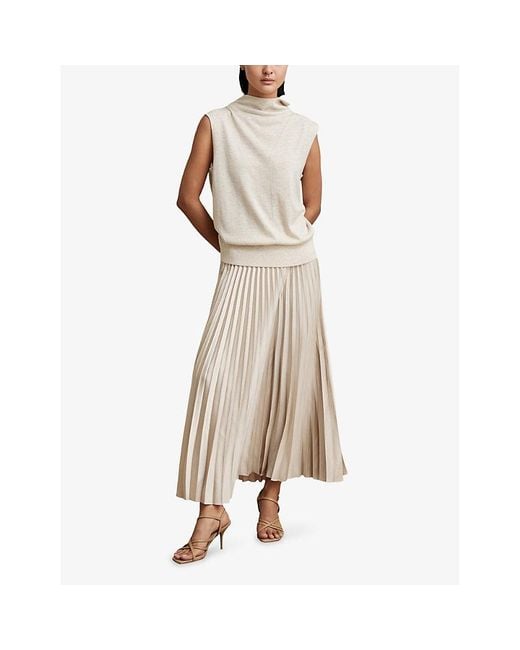 Reiss Natural Seren Pleated Woven Midi Skirt