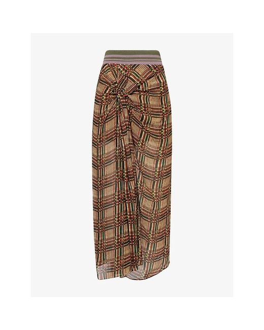 Dries Van Noten Brown Suma Check-Pattern Woven Midi Skirt