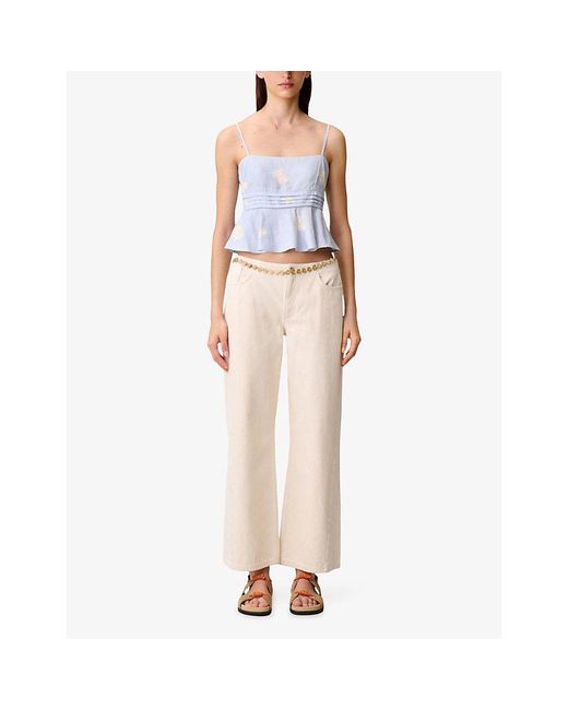 Claudie Pierlot Blue Sleeveless Floral-Print Linen-Blend Top