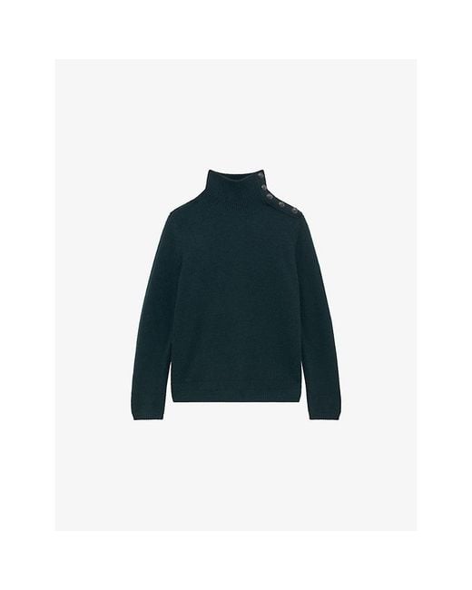 The Kooples Blue Funnel-Neck Wool Knitted Jumper