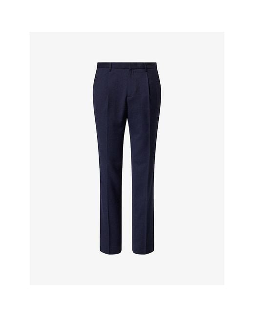 Sunspel Blue Pleated Straight-Leg Wool Trousers for men
