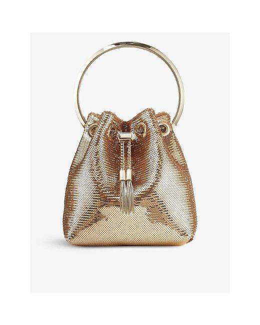 Jimmy Choo Natural Bon Bon Sequin-embellished Satin Top-handle Bag