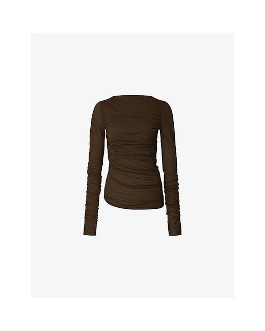 Soeur Brown Gaia Draped Long-Sleeve Cotton-Blend T-Shirt