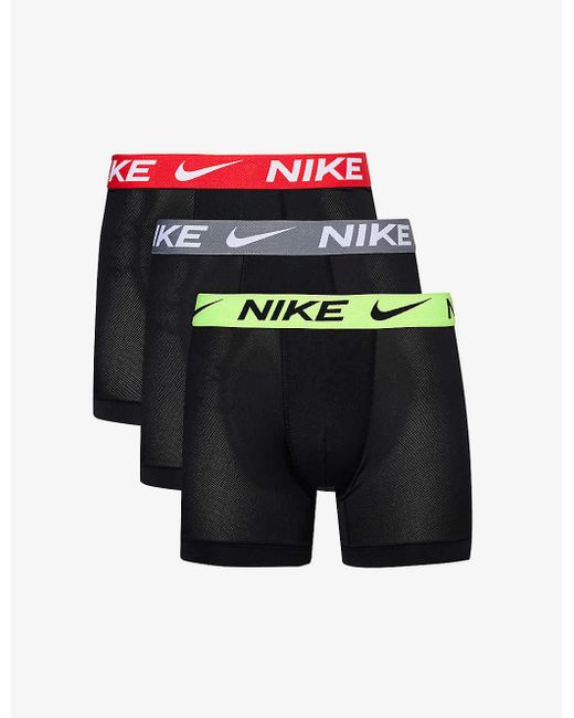 Nike Blue Logo-waistband Pack Of Three Recycled Polyester-blend Boxer Briefs for men