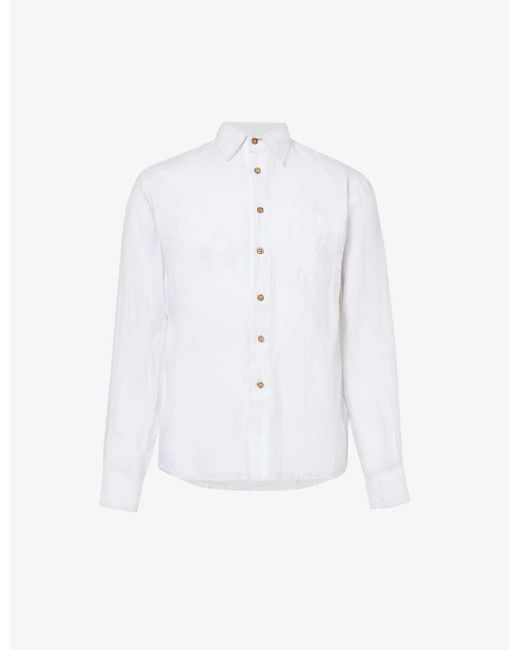 Boardies White Brand-embroidered Relaxed-fit Linen Shirt for men