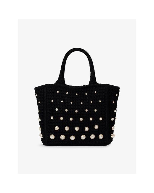 Sandro Black Stud-Embellished Crochet Tote Bag
