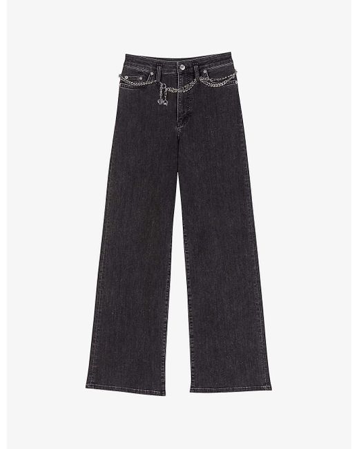 Maje Blue Chain-belt High-rise Stretch-denim Jeans