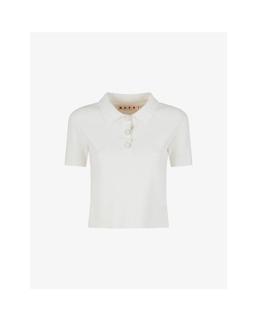 Marni White Short-Sleeved Ribbed Knitted Polo Shirt