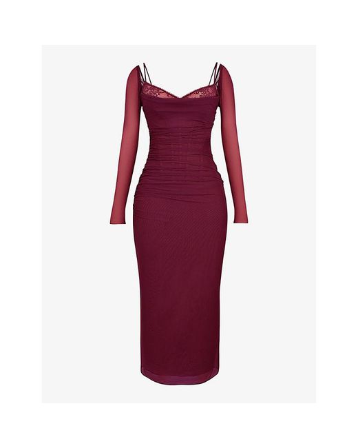 House Of Cb Red Katarina Corseted Stretch-Woven Maxi Dress