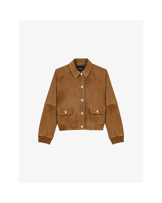 Maje Brown Relaxed-Fit Side-Pocket Suede Jacket