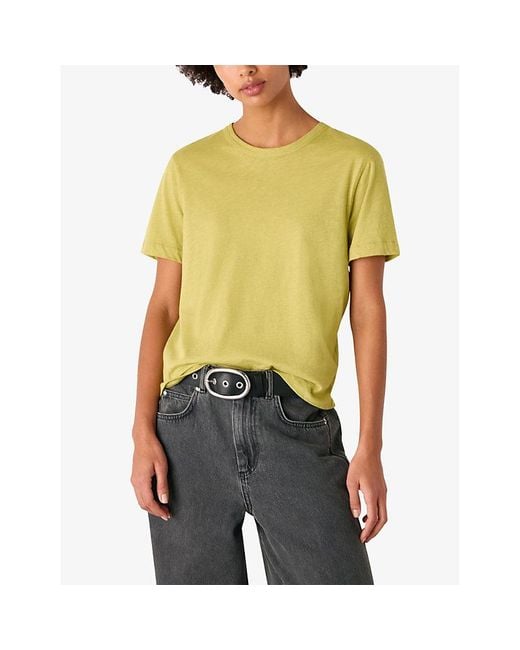Whistles Yellow Emily Ultimate Round-Neck Short-Sleeve Cotton T-Shirt