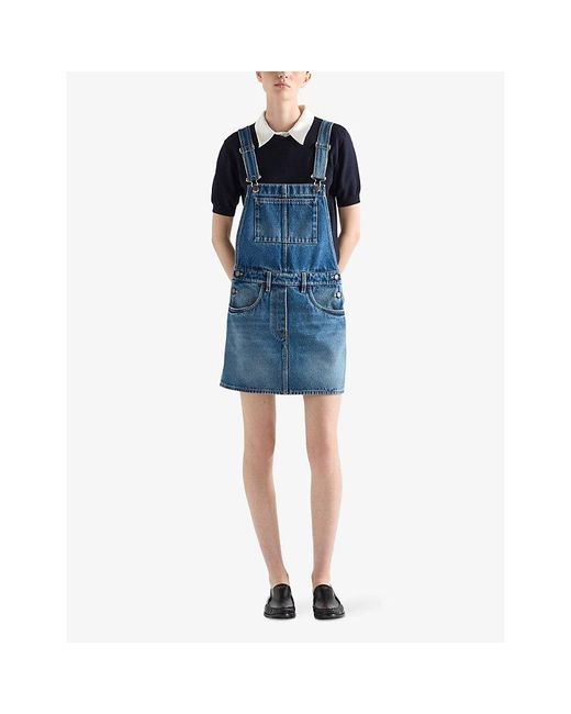 ワンピース PRADA Denim Dungarees Dress Prada Bib Overall Denim Mini Dress in Blue | Lyst