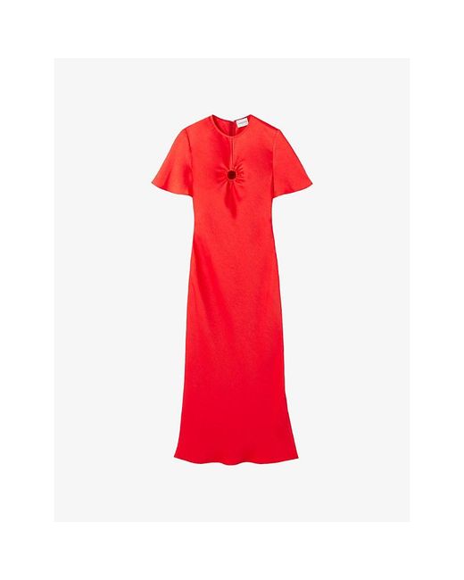 Claudie Pierlot Red Short-Sleeved Satin Maxi Dress
