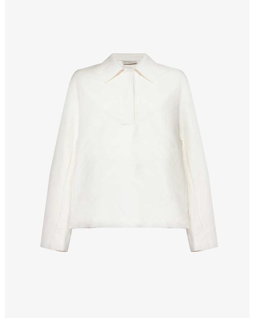 Dries Van Noten White Collared Boxy-fit Linen And Cotton-blend Top