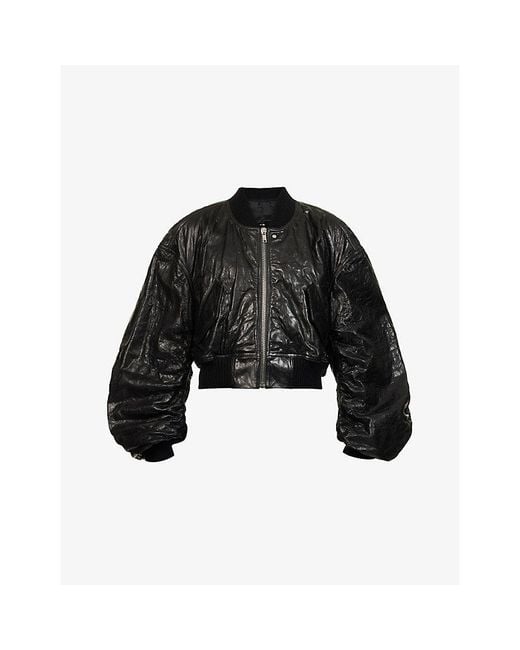 Rick Owens Black Secchia Cropped Leather Bomber Jacket