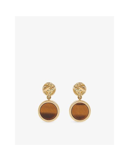 Astley Clarke Metallic Terra 18Ct- Plated Sterling- And Tiger's Eye Drop Earrings