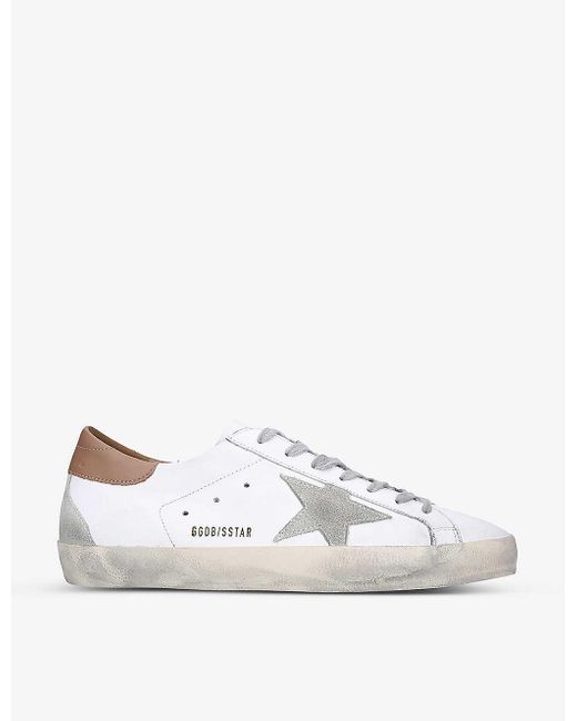 Golden Goose Super-star Logo-embossed Leather Low-top Trainers in White for  Men | Lyst