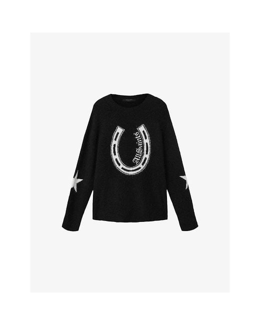 AllSaints Black Kismet Horseshoe-Intarsia Alpaca-Blend Jumper