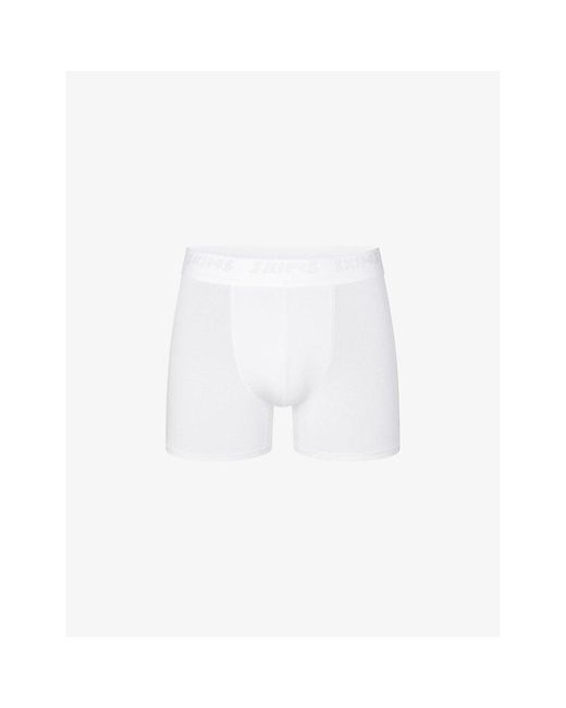 Skims White Branded-Waistband 3In Stretch-Modal Boxer Briefs for men