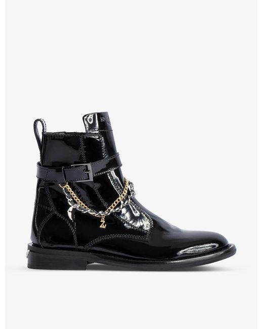 Zadig & Voltaire Laureen High Chaindetail Patentleather Ankle Boots