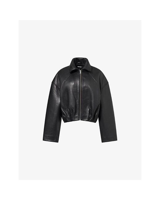 ROTATE BIRGER CHRISTENSEN Black Pleated Bonded Leather Jacket