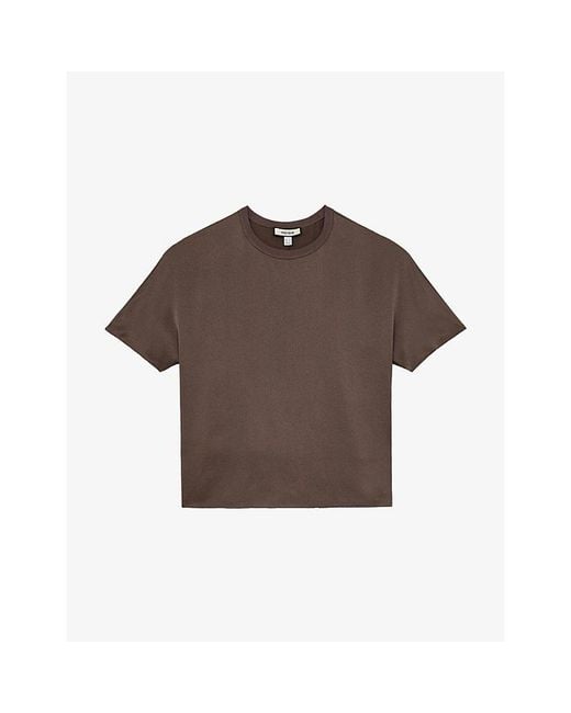 Reiss Brown Lena Short-Sleeve Silk Top