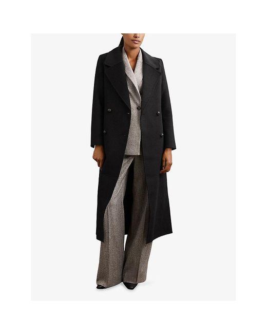 Reiss Black Dorian Double-Breasted Wool-Blend Coat