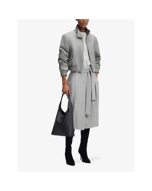 Boss Gray Cropped Stretch-Woven Bomber Jacket