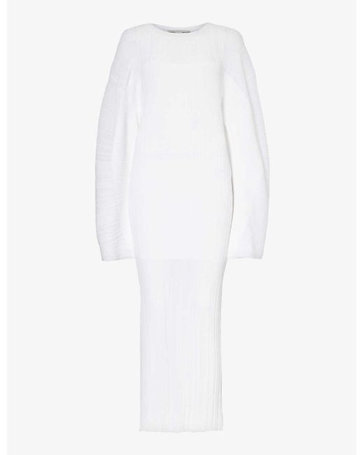 Stella McCartney White Pleated Semi-sheer Knitted Maxi Dres