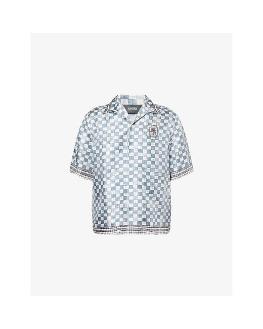 Amiri Blue Chateau Crest Silk Bowling Shirt for men