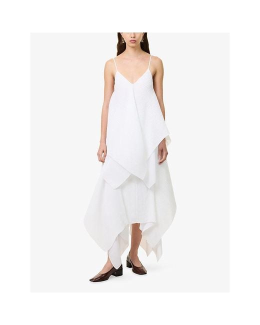 J.W. Anderson White Pleated V-Neck Woven Top