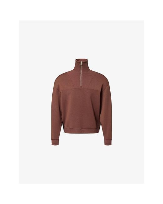 Now You Live Brown Rutland High-Neck Stretch-Woven Sweatshirt