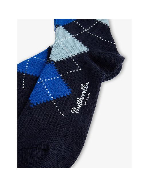 Pantherella Blue Racton Knitted Wool-Blend Socks for men