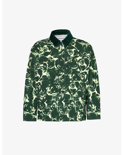 Burberry Green Rose Graphic-print Relaxed-fit Cotton-canvas Shirt X for men
