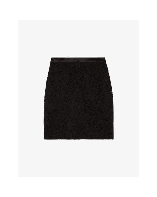 The Kooples Black High-Rise Lace Mini Skirt