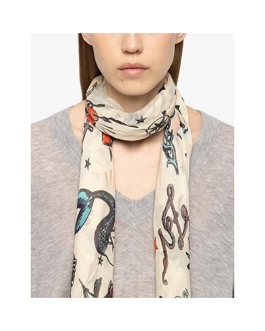 Zadig & Voltaire Natural Kerry Tattoo-Print Woven Scarf