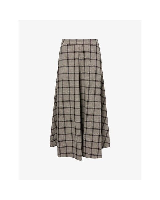 Reformation Brown First Light Check-Pattern Woven Maxi Skirt