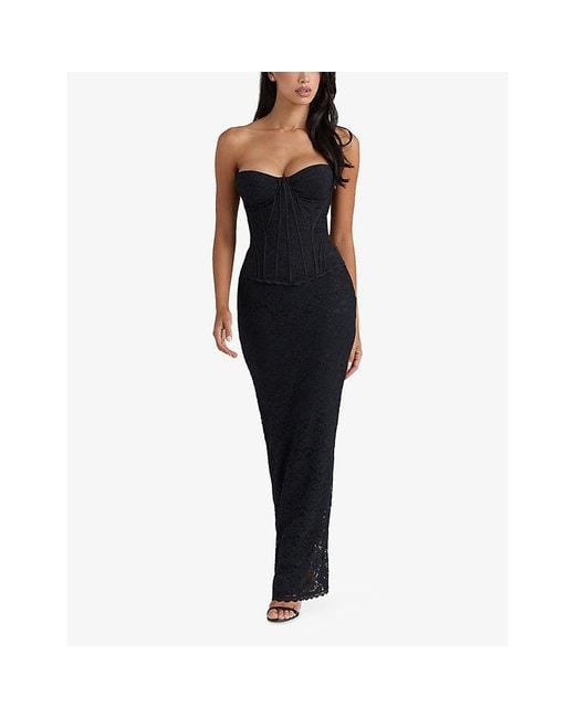 House Of Cb Black Solaine Corset Lace Maxi Dress