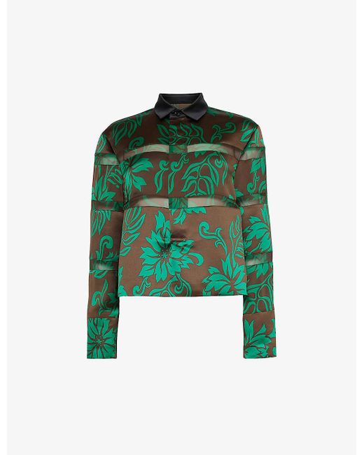 Sacai Green Floral-print Semi-sheer Woven Shirt