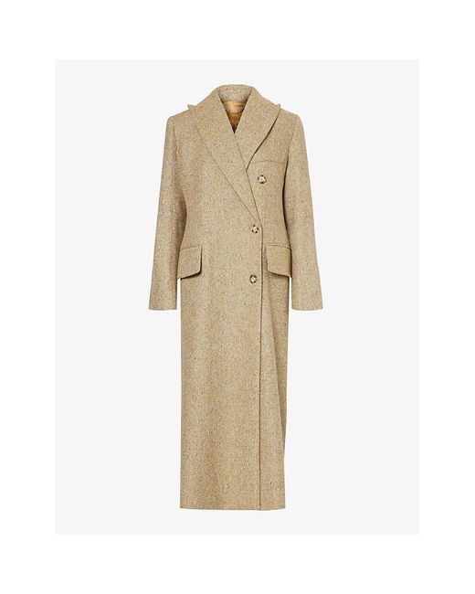 Victoria Beckham Natural Peak-lapel Padded-shoulder Wool-blend Coat