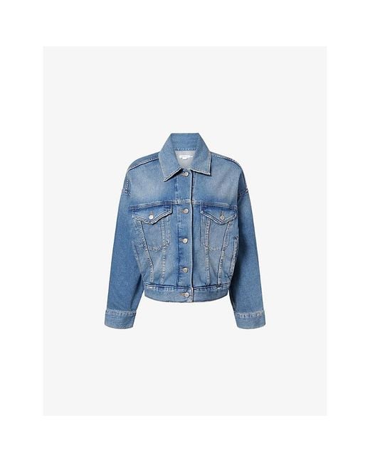 GOOD AMERICAN Blue Faded-Wash Cropped Denim Trucker Jacket