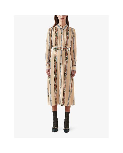 L.K.Bennett Natural Kate Archive-print Woven Midi Dress