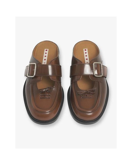 Marni Brown Bambi Buckle Leather Sabot Mules