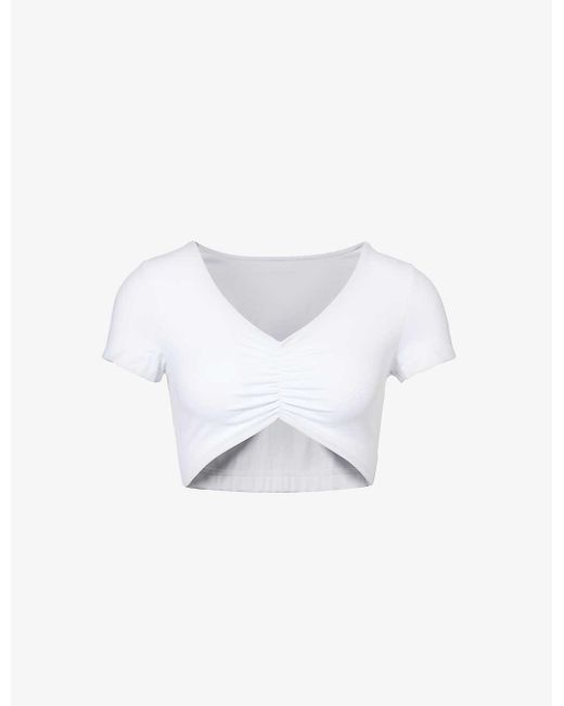 ADANOLA White Ultimate Ruched-front Stretch-woven Top X