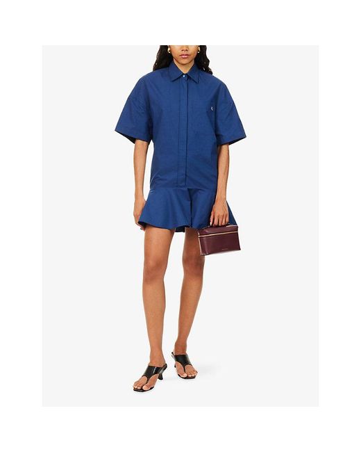 Stella McCartney Blue Peplum Shirt Cotton Mini Dress