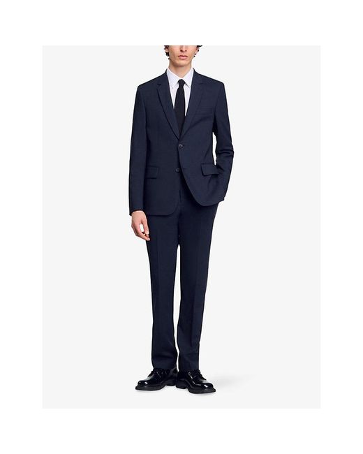 Sandro Blue Regular-Fit Single-Breasted Wool Blazer for men