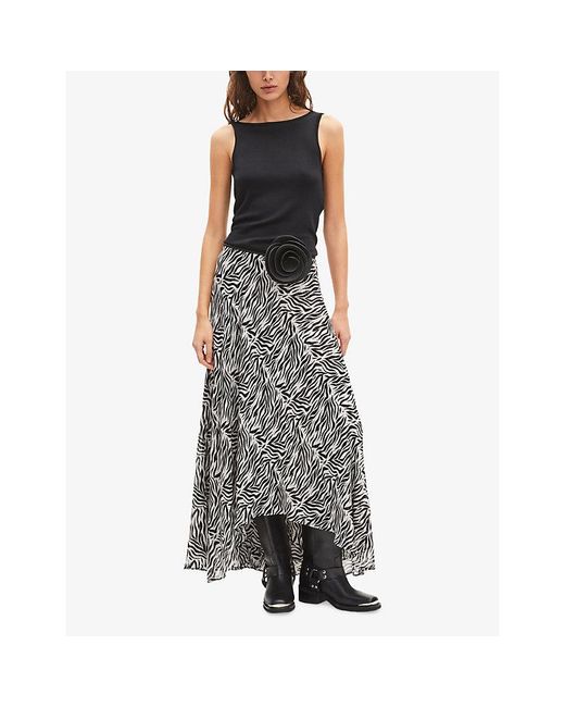 The Kooples Gray Graphic-Print High-Rise Woven Midi Dress