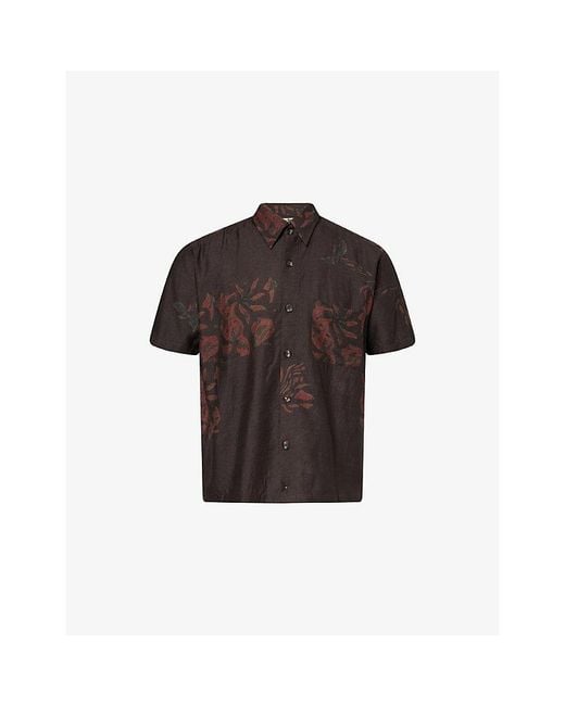 Kartik Research Brown Box Short-Sleeve Silk Shirt for men