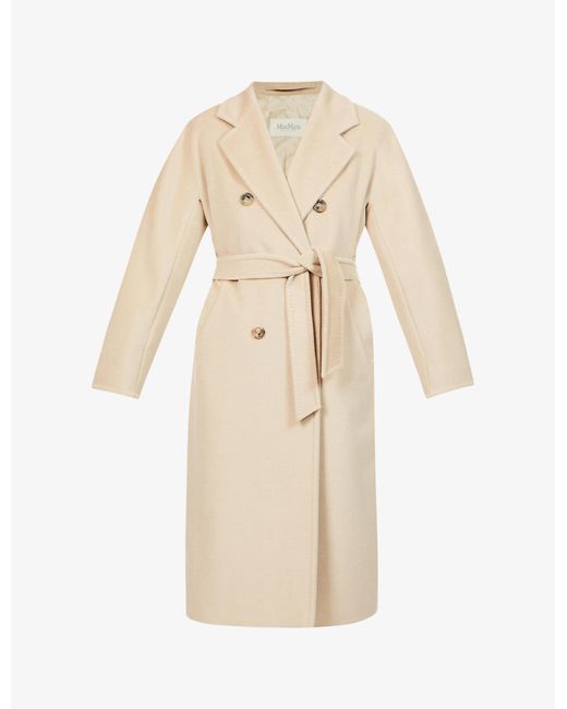 Max Mara Madame Double Breasted Regular Fit Wool Blend Coat In Sand