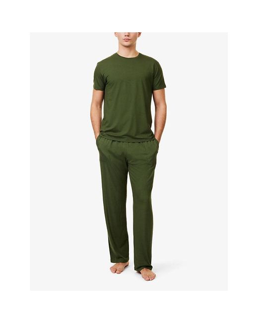 Derek Rose Green Basel 15 Relaxed-Fit Straight-Leg Stretch-Jersey Pyjama Bottoms for men